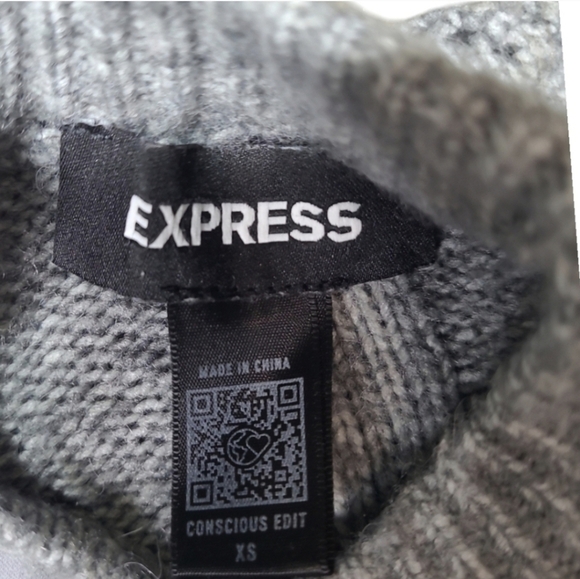 Express Cable Knit Sweater with Satin Tie Back Bow - Gray, Size XS - Picture 6 of 14